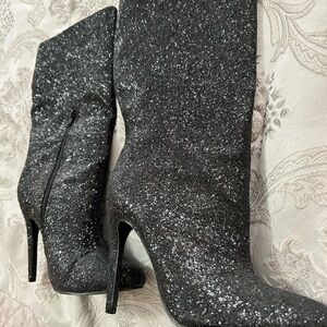 Justfab Black Glitter High Heel Stilettos